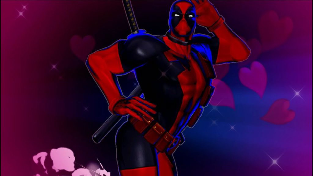 An in-game screenshot featuring one of Deadpool's combos in Marvel vs Capcom 3.