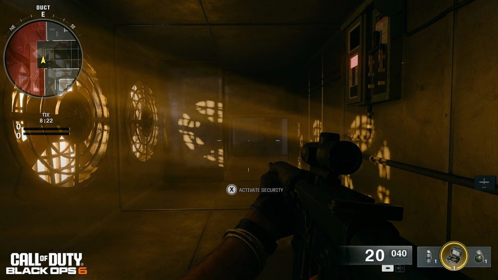 An in-game image from Black Ops 6 showing a player in a ventilation room. 