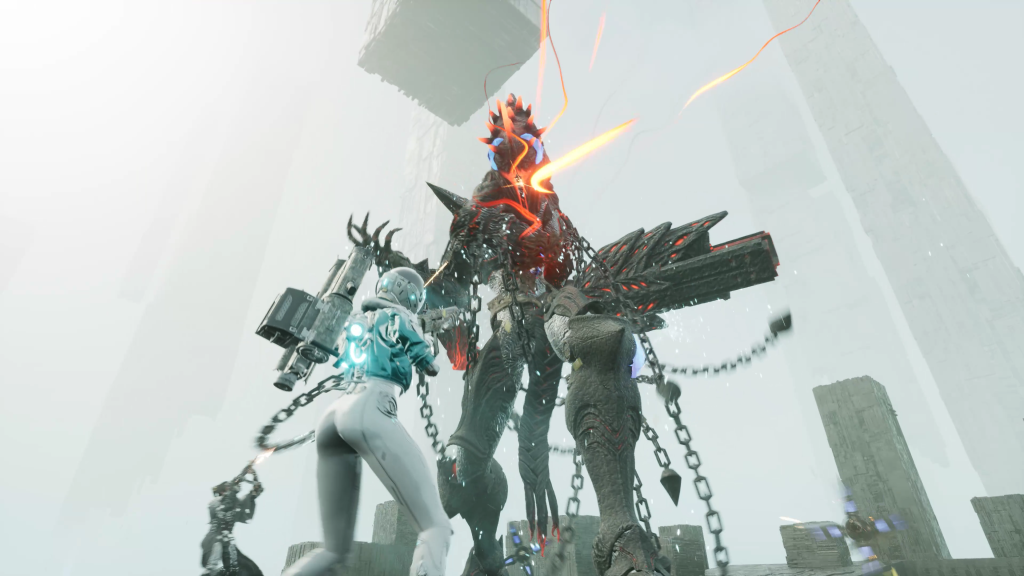 The image shows players fighting a boss in The First Descendant. 