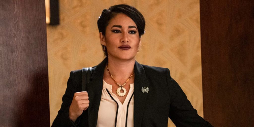 Q’orianka Kilcher as Angela Blue Thunder in Yellowstone [Credit: Paramount Network]