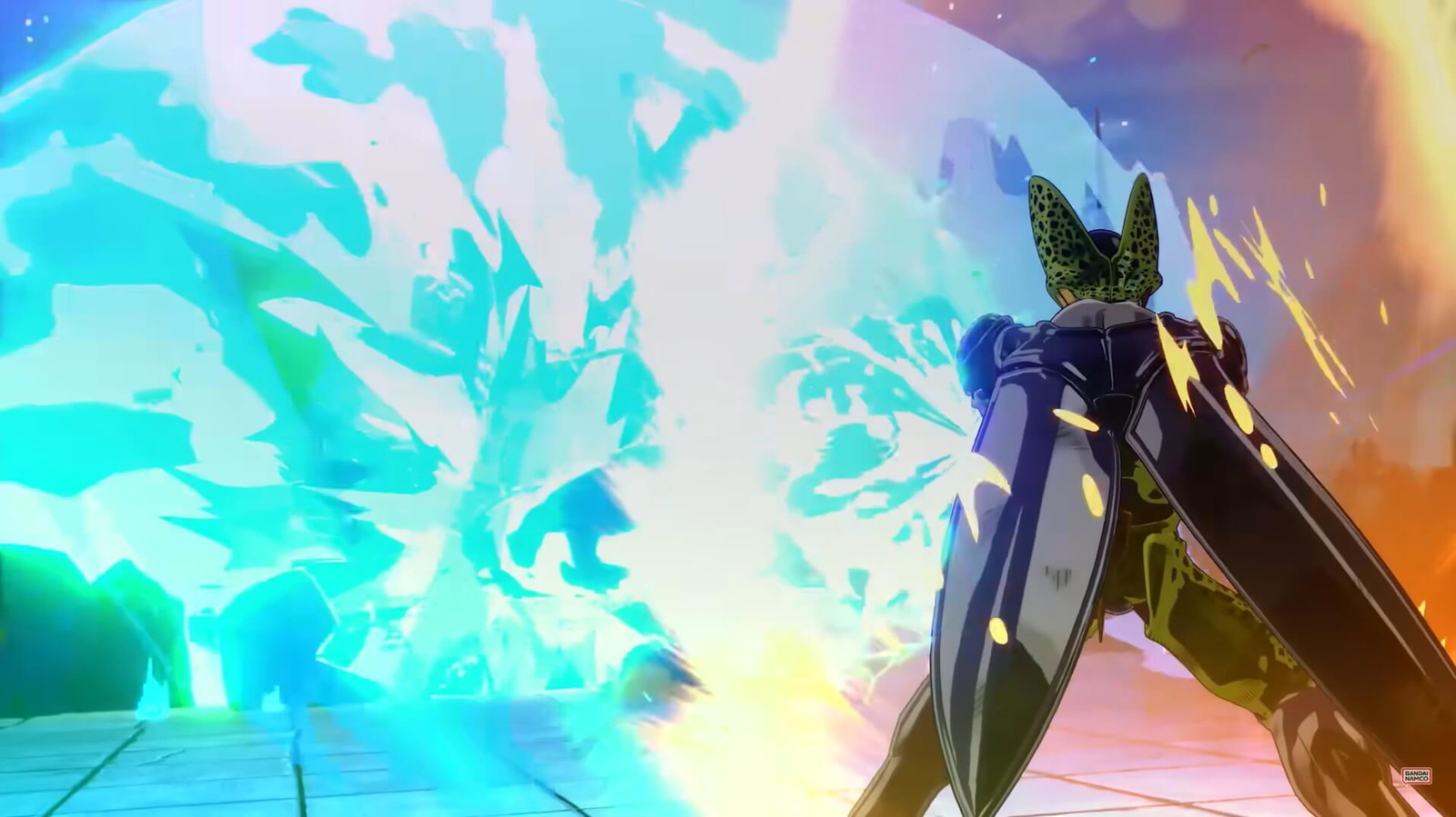 Cell using the Kamehameha Wave in Cell Games Arena in Sparking Zero. Credits: Bandai Namco