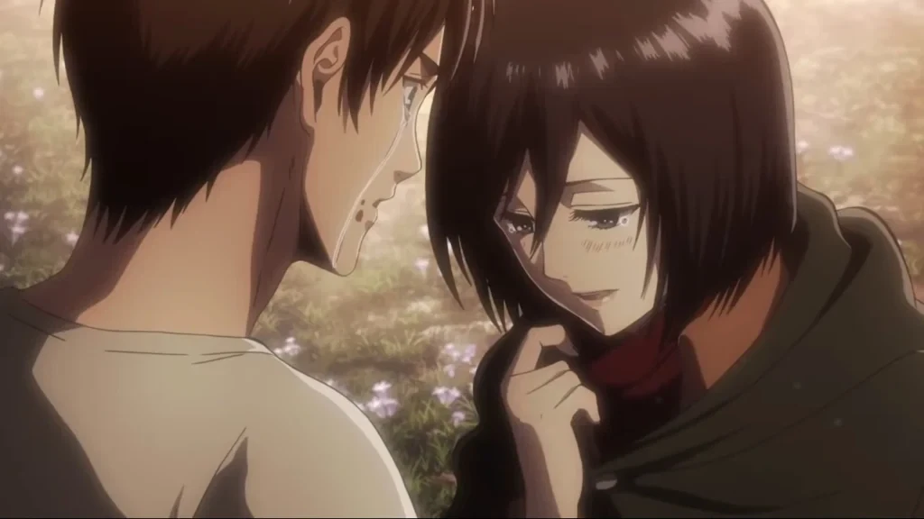 Eren and Mikasa in Attack on Titan