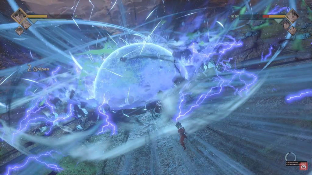Dragon Ball's Goku using Spirit Bomb in Jump Force.