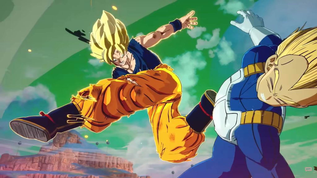 Goku kicks Vegeta away in Dragon Ball: Sparking Zero.