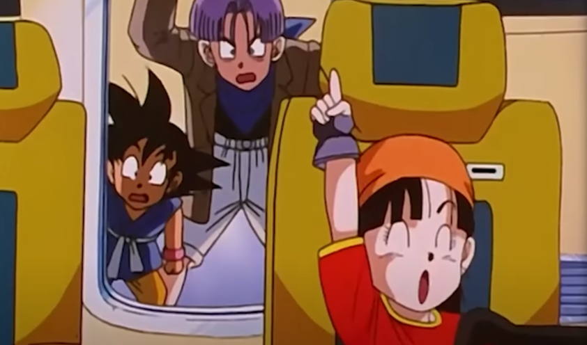 Goku, Pan, and Trunks inside Time Capsule 
