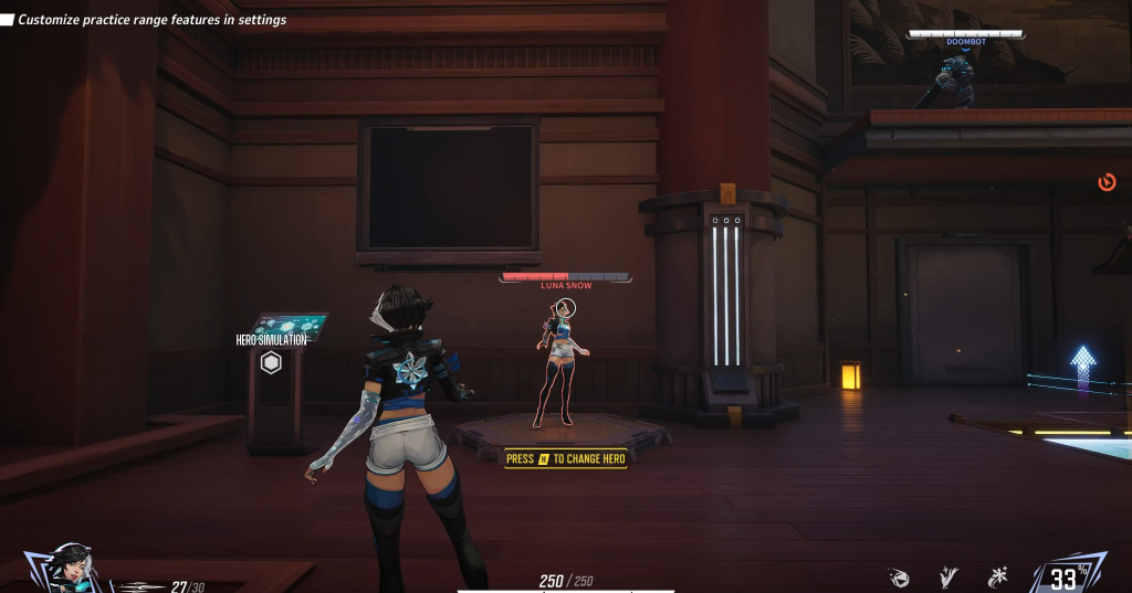 A gameplay screenshot of Luna Snow from Marvel Rivals