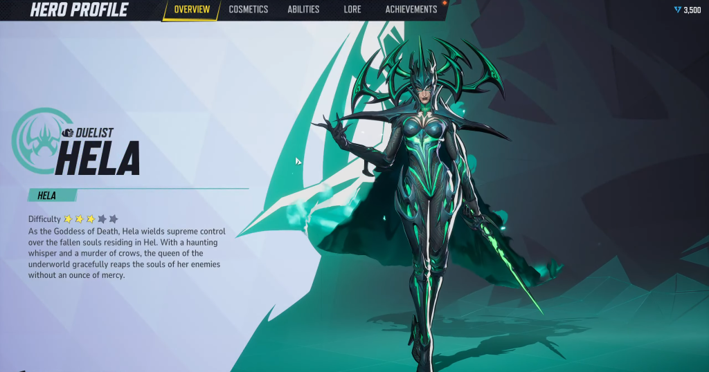 A gameplay screenshot of Hela from Marvel Rivals