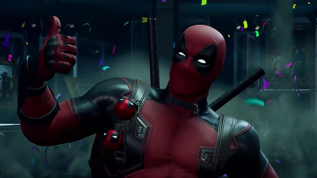 Deadpool giving a thumbs up to the player.
