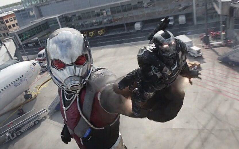 Ant-Man increases in size and catches War Machine