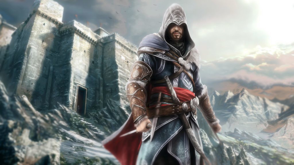 Altair stands below a castle.