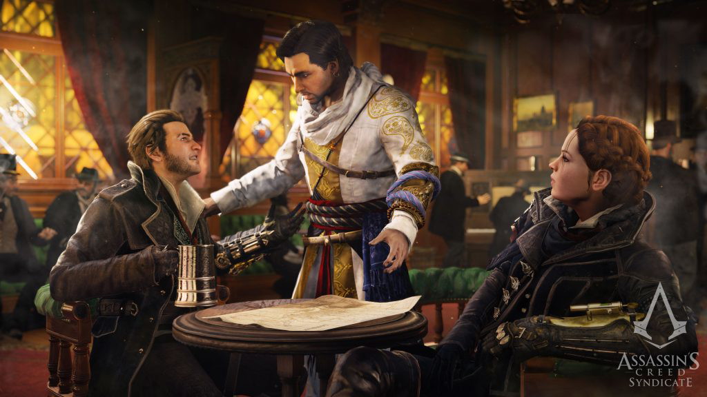 The two Assassin's Creed Syndicate protagonists meeting an informant.