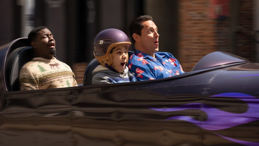 Zachary Levi, Benjamin Bottani, and Lil Rel Howery in Harold and the Purple Crayon.