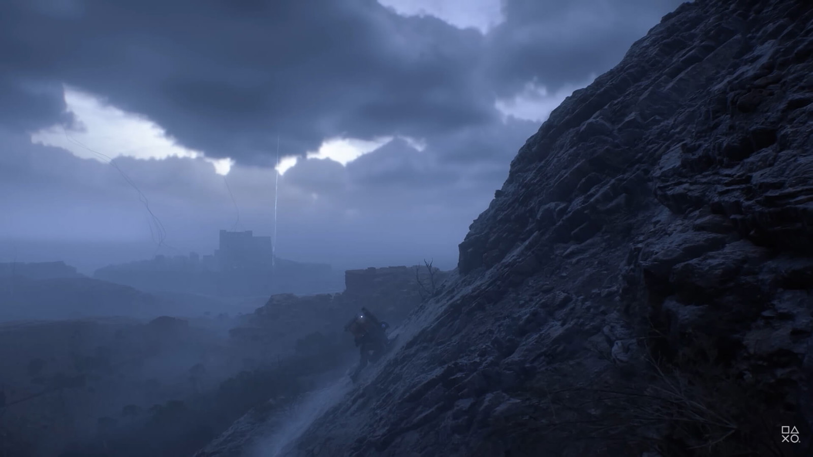 The character is seen climbing a mountain in Hideo Kojima's Death Stranding 2. Credits: Kojima Productions