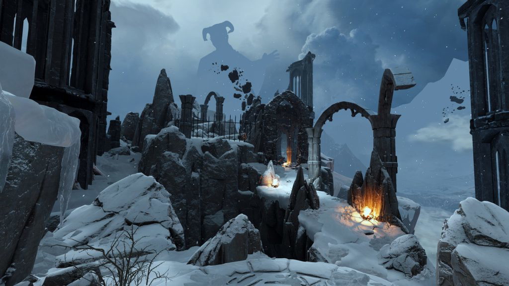 Metal: Hellsinger VR snow region. 