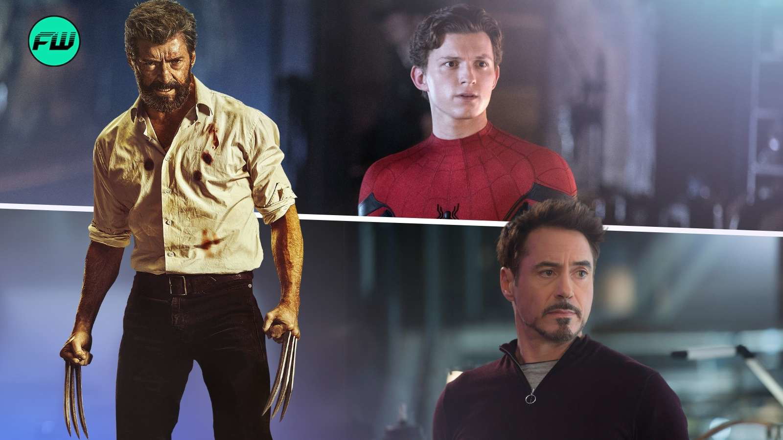 Hugh Jackman Wolverine, Robert Downey Jr. Ironman and Tom Holland Spider-Man