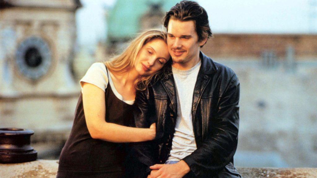 Ethan Hawke as Jesse and Julie Delpy as Celine in Before Sunrise (1995)
