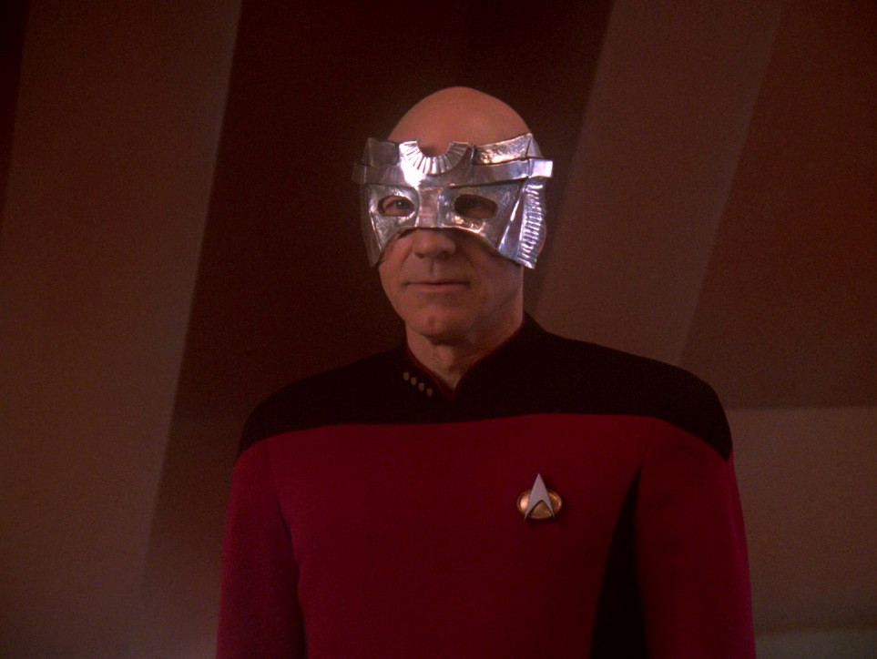 Patrick Stewart puts on the Korgano mask