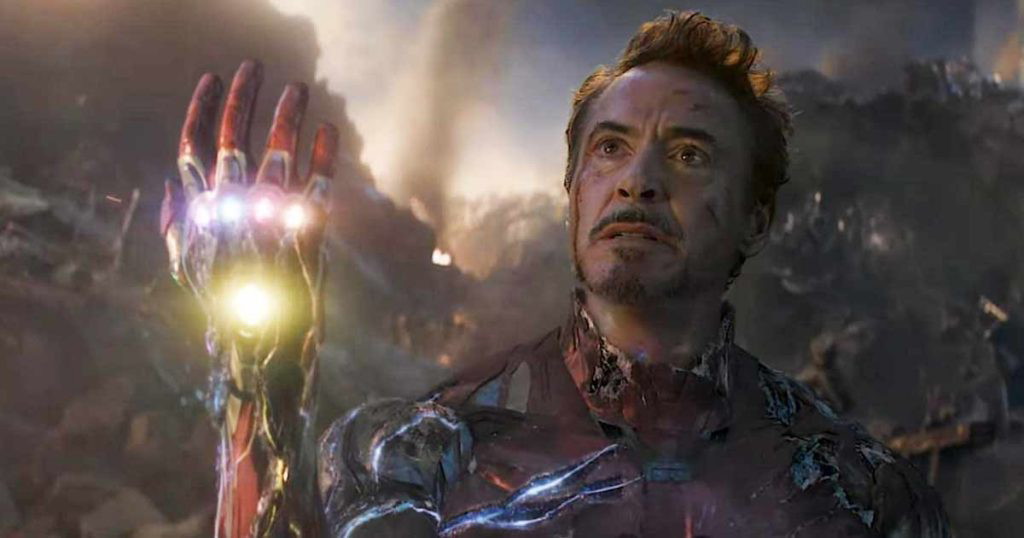 Robert Downey Jr as Iron Man in the final 'snap scene' in Avengers: Endgame