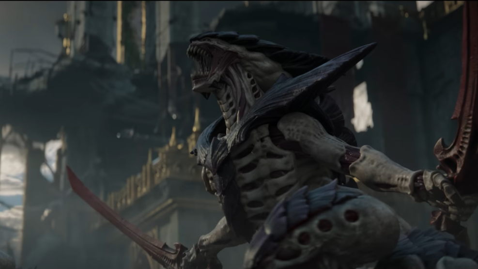 A snapshot from the reveal trailer of Space Marine 2 showing a tyranid warrior.