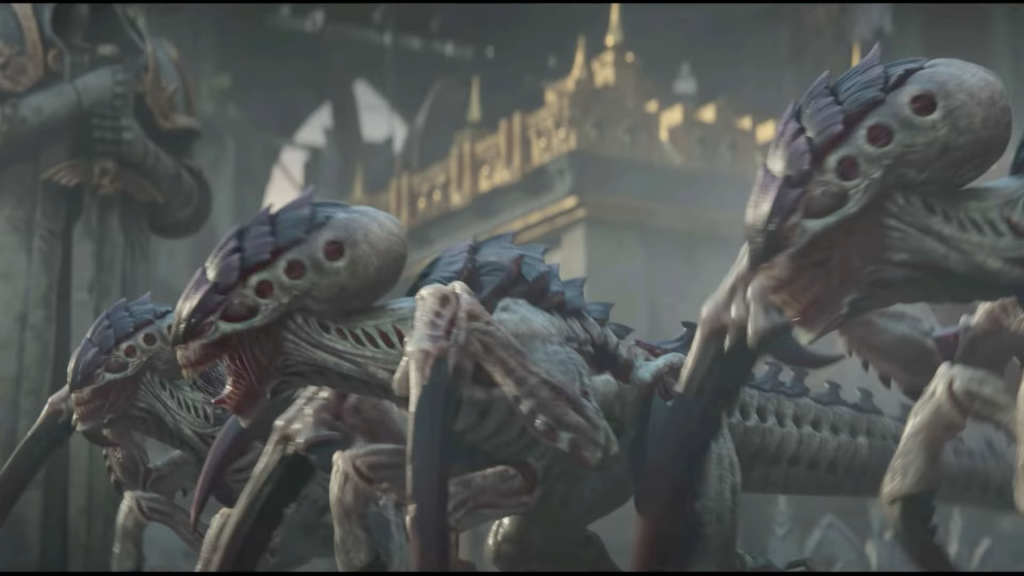 A snapshot from Space Marine 2's reveal trailer showing Termagants.