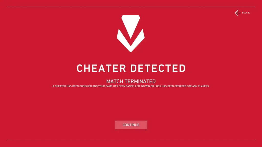 Cheater detected page within Valorant.