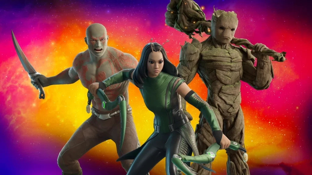 A promotional image for the Guardians of the Galaxy X Fortnite collaboration.