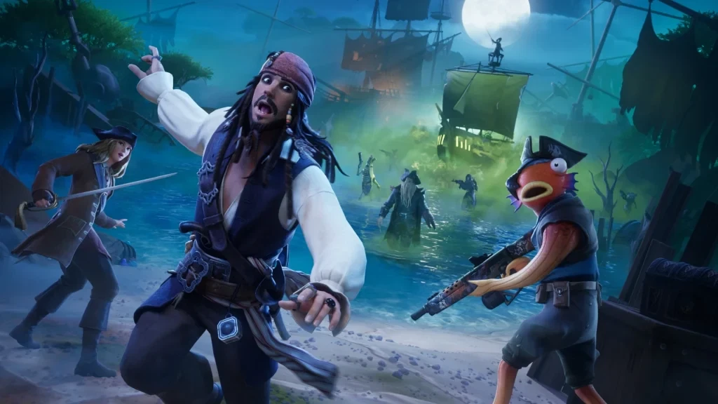 A promotional image for the Pirates of the Caribbean X Fortnite collaboration.