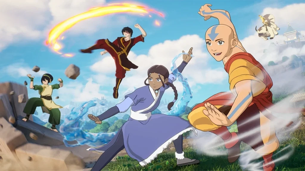 A promotional image for the Avatar the Last Airbender X Fortnite collaboration.