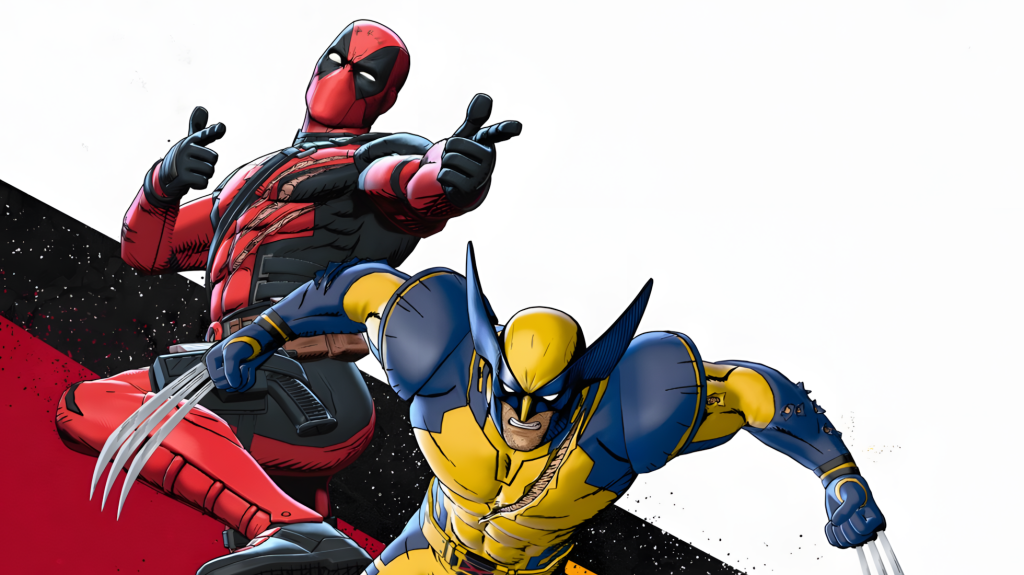 A promotional image for the Deadpool & Wolverine X Fortnite collaboration.