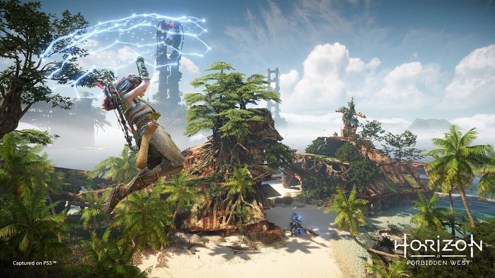 Aloy gliding in Horzon Forbidden West.