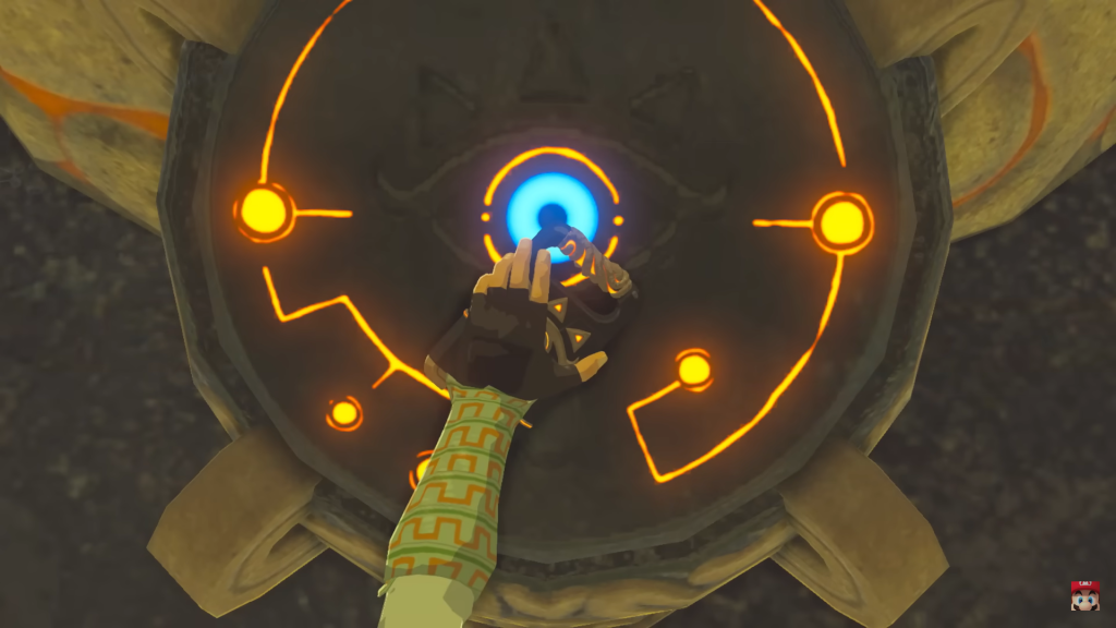 Link using the Sheikah Slate in The Legend of Zelda: Breath of the Wild. 