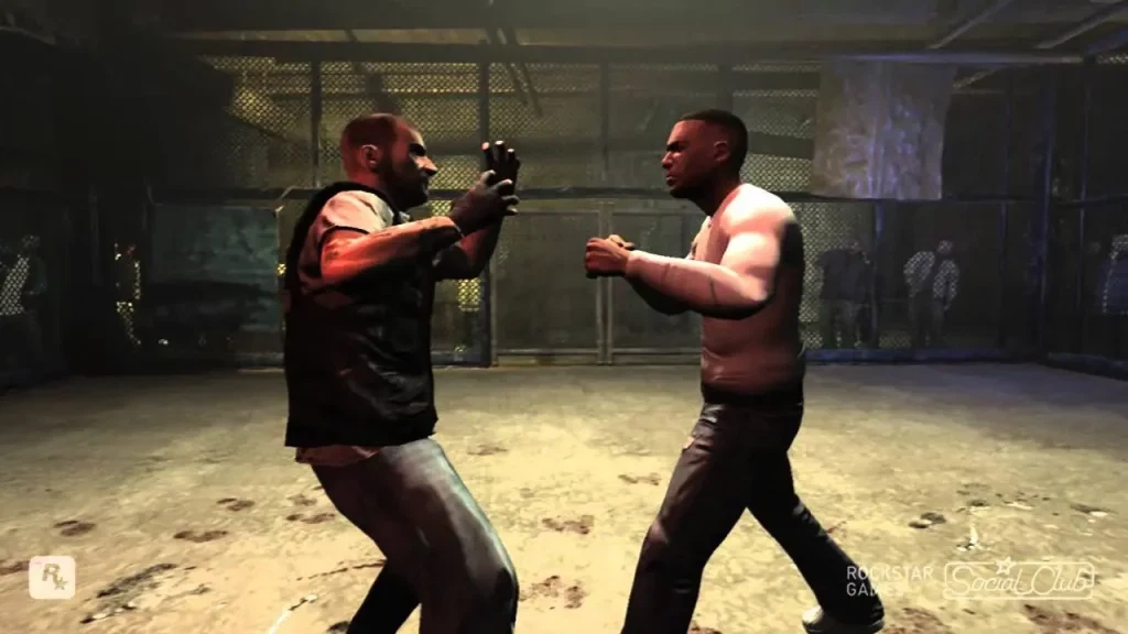 Luis Fernando Lopez fighting for his life in a cage match in GTA 4: The Ballad of Gay Tony