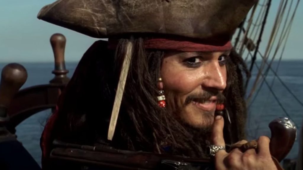 Johnny Depp as Captain Jack Sparrow in Pirates Of The Caribbean: The Curse Of The Black Pearl | Walt Disney Pictures