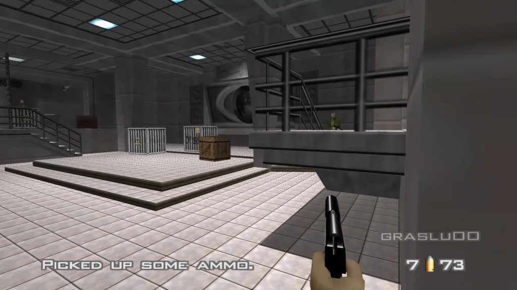 An in-game screenshot of  GoldenEye 007