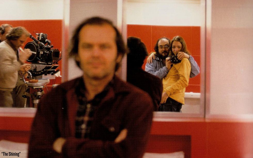 Jack Nicholson with Stanley Kubrick & his daughter Vivian on the sets of The Shining