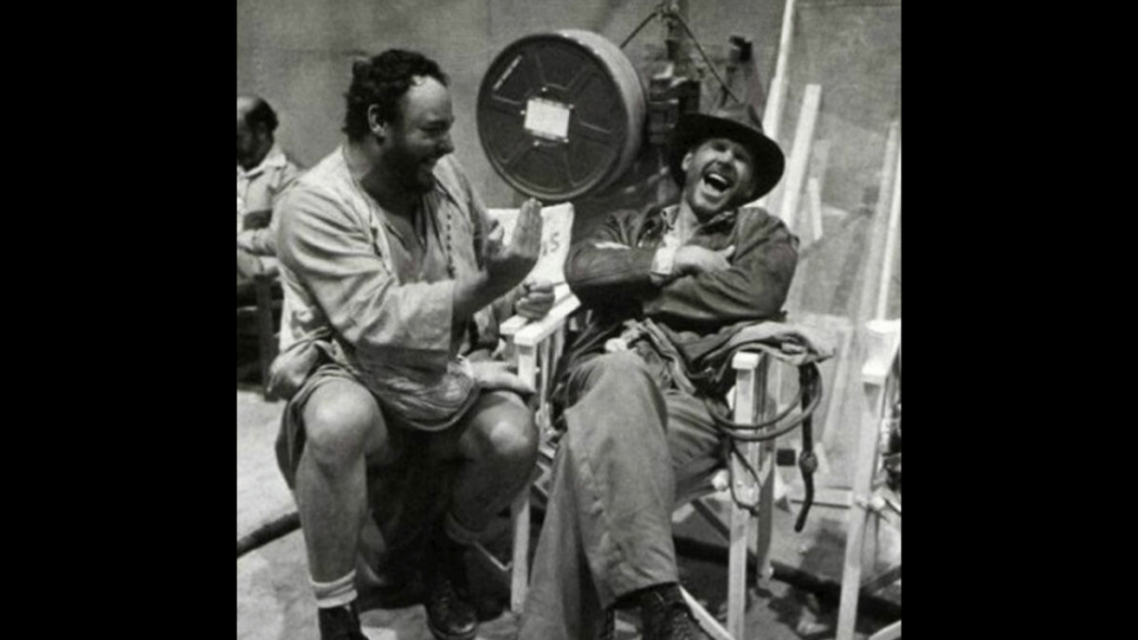 Harrison Ford and John Rhys-Davies on the set of Raiders of the Lost Ark