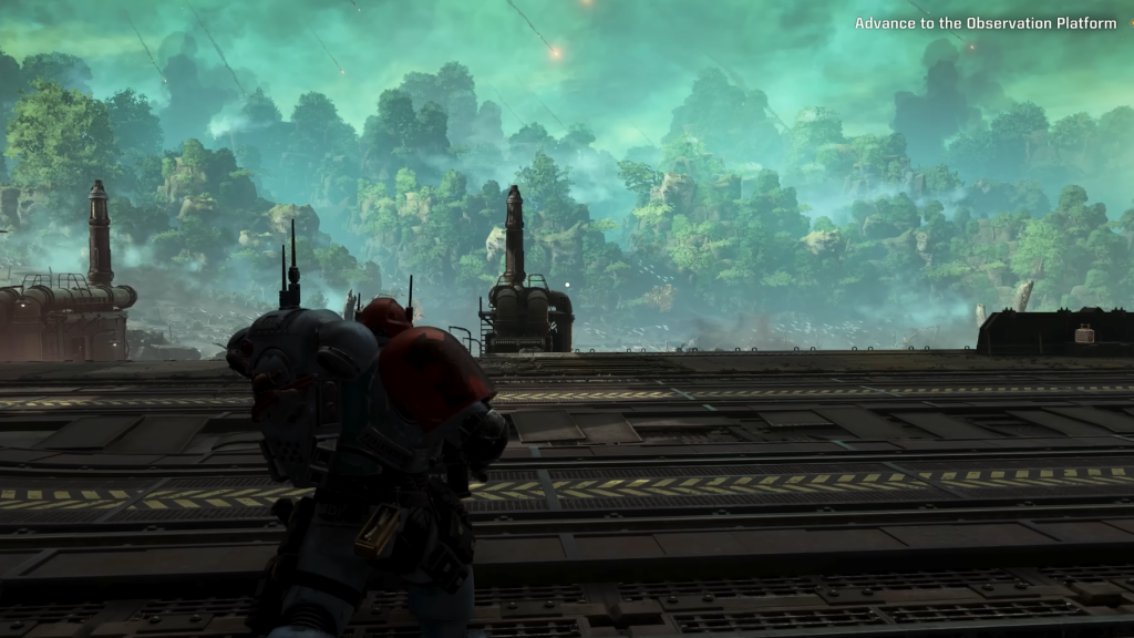 An in-game screenshot from the official gameplay of Space Marine 2, posted by Focus Entertainment.