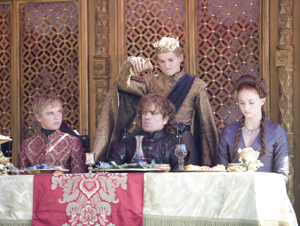 Joffrey, Tyrion, Tommen, and Sansa at Joffrey's Wedding