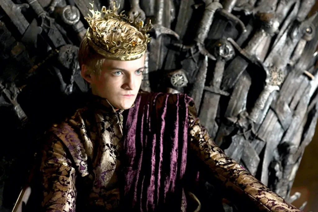 Joffrey Baratheon sits on the Iron Throne in Game of Thrones