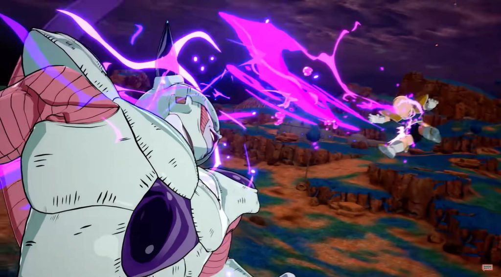 Frieza throws Krillin off his horns in Dragon Ball: Sparking Zero.