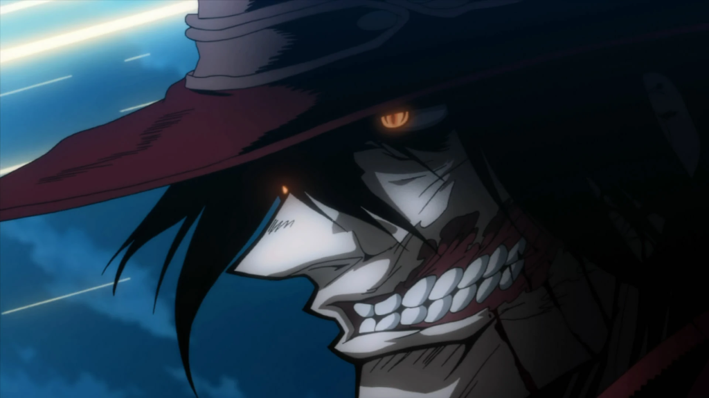 Alucard from Hellsing having been damaged in the face by bullets would make a good character in Mortal Kombat 1. 