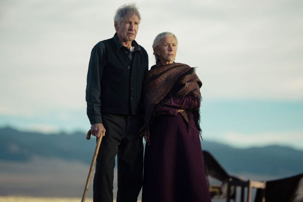 Harrison Ford as Jacob Dutton and Helen Mirren as Cara Dutton in season 1 of 1923. 