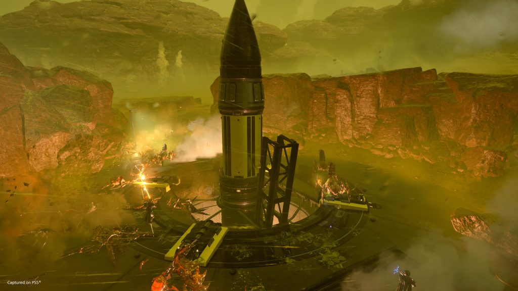 A screenshot from Helldivers 2 of an ICBM.