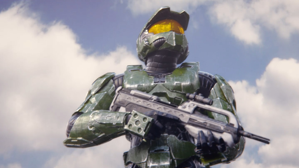 In-game cutscene of Master Chief from Halo 2: Anniversary.