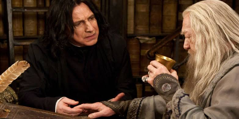 Severus Snape and Albus Dumbledore in the Harry Potter films | Image: Warner Bros. 