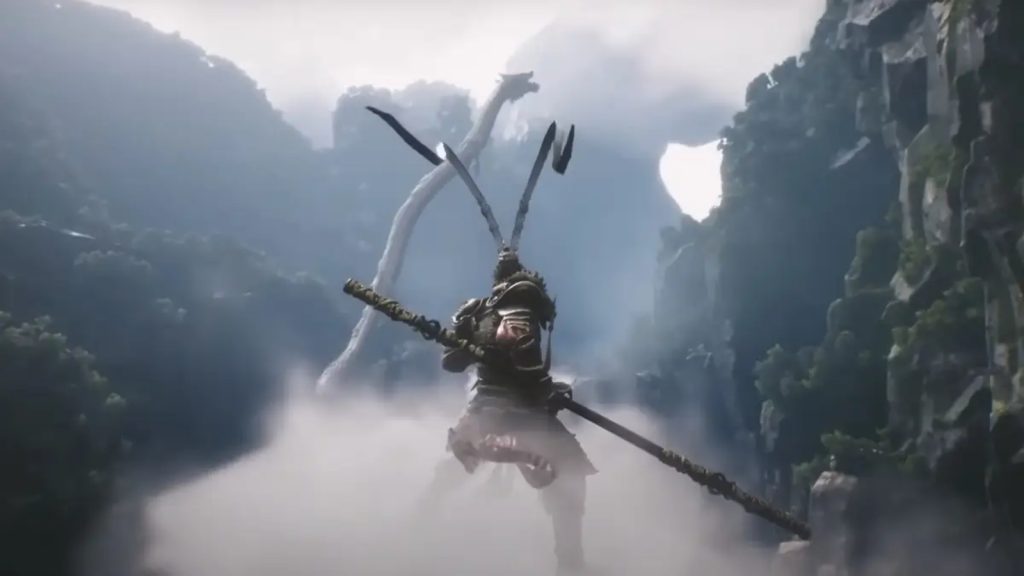 Sun Wukong on a cloud ready for fight