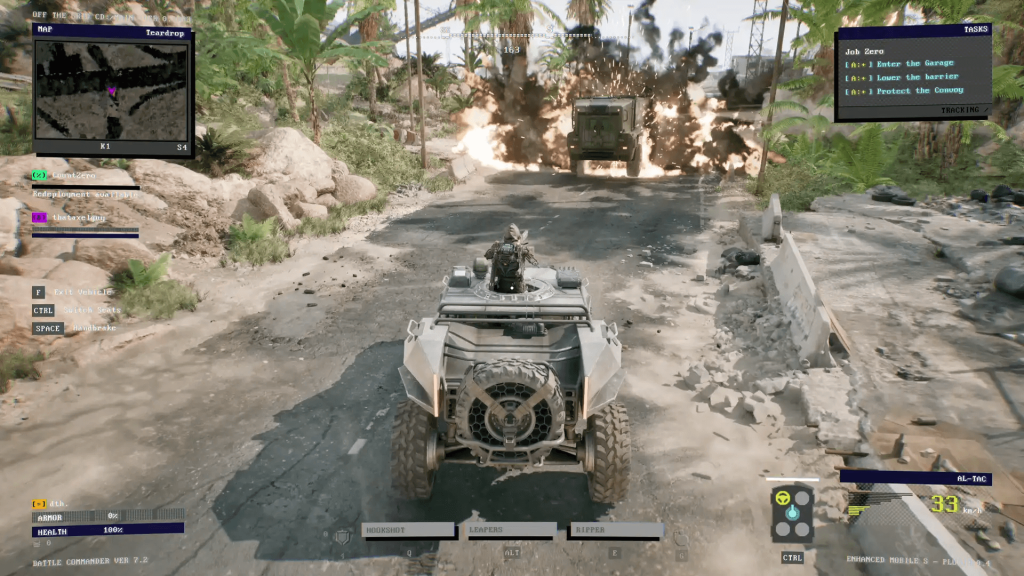 The image shows the player using a vehicle in Off the Grid 