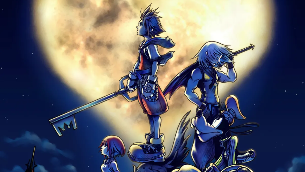 Box art of Kingdom Hearts (2002) featuring Sora with his Keyblade in hand.