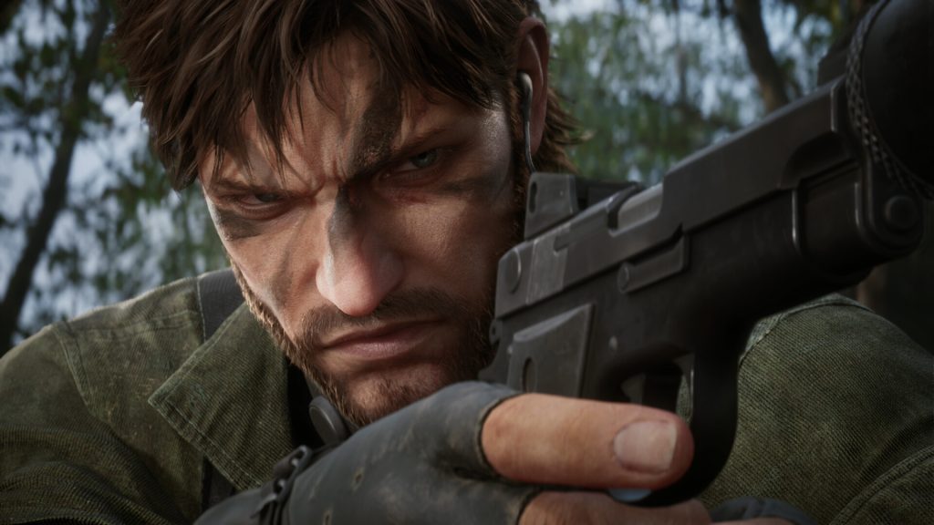 Snake from the Metal Gear Solid 3 remake by Konami aiming his gun. 