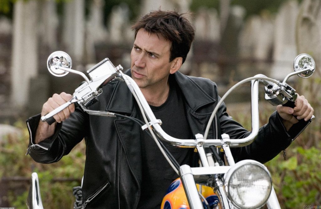 Nicolas Cage in and as Ghost Rider. 